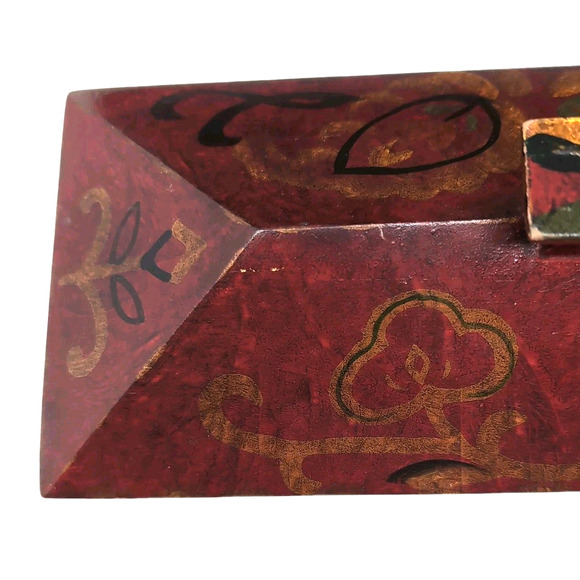 Pier 1 Imports Decorative Wooden Box w/ Lid Red Gold Hand-Painted Mantel Dresser - Picture 7 of 16